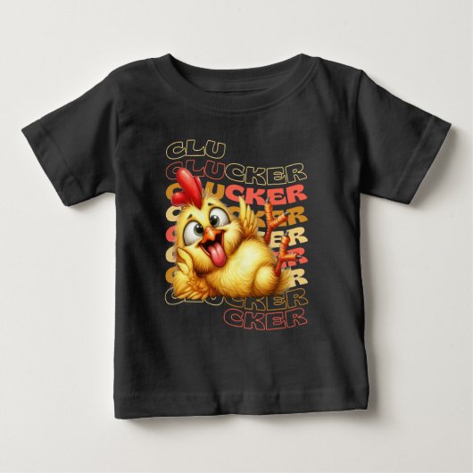 クおもしろいッ熱狂するカーの鶏 – 漫画の鶏 ベビーTシャツ (正面)