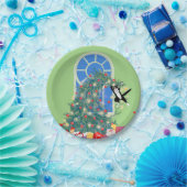 クおもしろいリスマスツリー猫 ペーパープレート (パーティー)