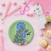 クおもしろいリスマスツリー猫 ペーパープレート (パーティー)