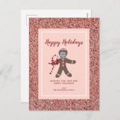 クおもしろいリスマス2021ピンクグリッタージンジャーブレッドマン シーズンポストカード (正面/裏面)