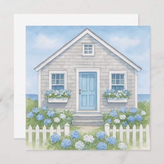 クアイントナンタケットウォーターカラーサマーコテージ サンキューカード (正面/裏面)