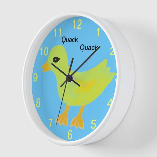 クアッククアックイエローゴムダッキー(アヒルちゃん)キッズウォールクロック 壁時計 (傾斜)