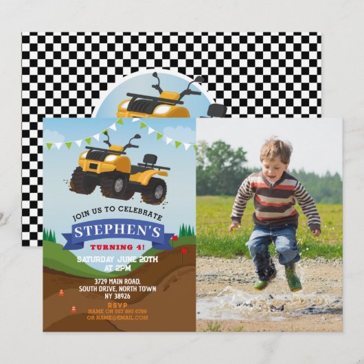 クアッドバイク バースデーパーティー トラック カー ビッグ インビテ 招待状 (正面/裏面)