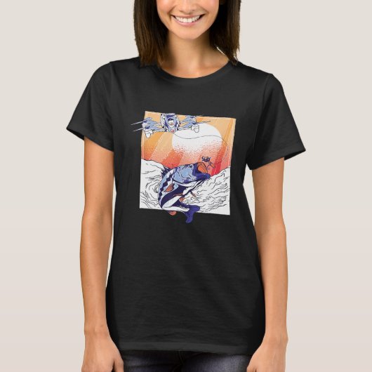 クアドコープタードローン魚釣り塩水サンセットツナースー Tシャツ (正面)