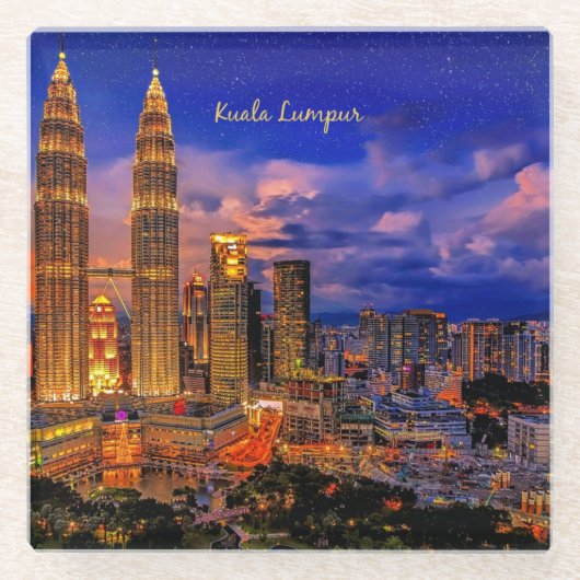 クアラルンプールの夜のスカイライン ガラスコースター (正面)