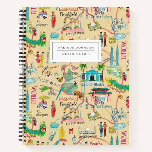 クアラルンプールイエローシティマップオールオーバープリント ノートブック (正面)