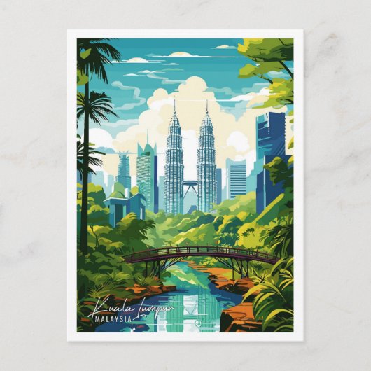 クアラルンプールマレーシアのヴィンテージ旅行イラストレーション ポストカード (正面)