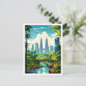 クアラルンプールマレーシアのヴィンテージ旅行イラストレーション ポストカード (スタンド正面)