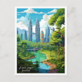 クアラルンプールマレーシアヴィンテージトラベルイラストレーション ポストカード (正面)