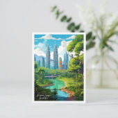 クアラルンプールマレーシアヴィンテージトラベルイラストレーション ポストカード (スタンド正面)