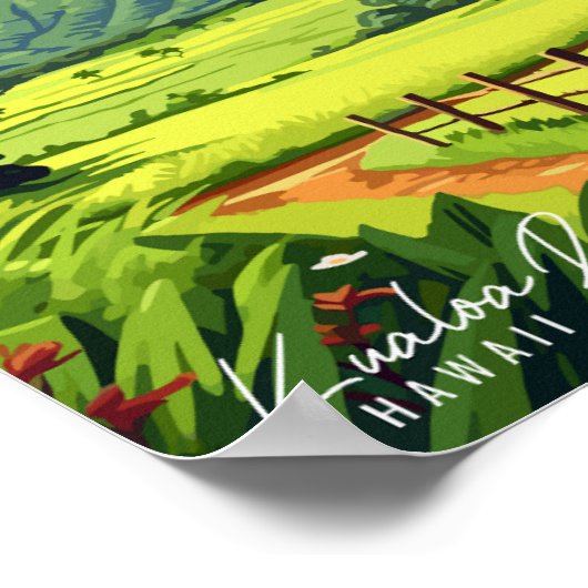 クアロアランチハワイヴィンテージ旅行イラストレーション ポスター (角)