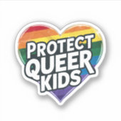 クィアの子供たちを守ろう レインボーハート LGBTプライド シール (正面)