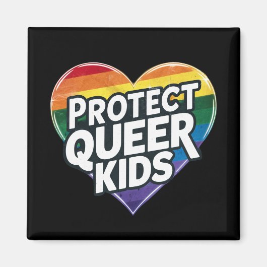 クィアの子供たちを守ろう レインボーハート LGBTプライド マグネット (正面)