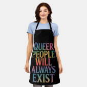 クィアは消えない LGBTQIAプライド アライ エプロン (着用した状態)