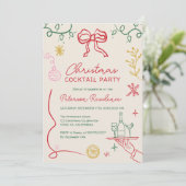 クィルキーなボーホーグリーンのイラストが目を引くクリスマス・カクテル 招待状 (スタンド正面)
