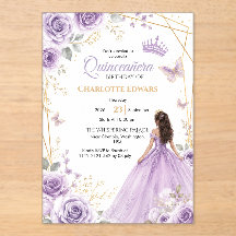 クィンセイェーラ 誕生日 招待状 紫のMis Quince