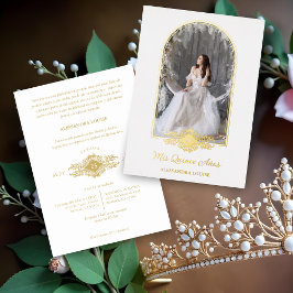 クィンセañera スペイン風ゴールドアーチ効果 写真 箔招待状
