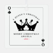 クィーンオブクラブカジノトランプのポーカーカードクリスマス メタルオーナメント (正面)