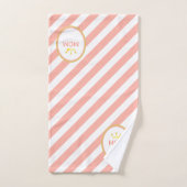 クィーンマムズクラウンオンコーラル&ホワイトストライプの バスタオルセット (ハンドタオル)