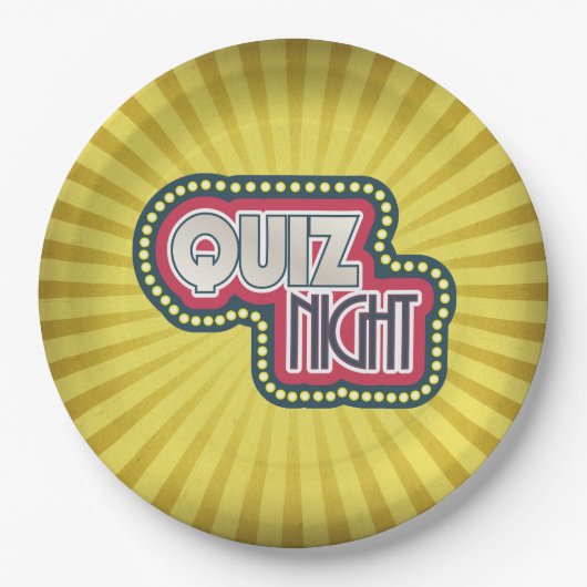 クイズナイトトリビアパーティーイエロー日が差すこと ペーパープレート (正面)