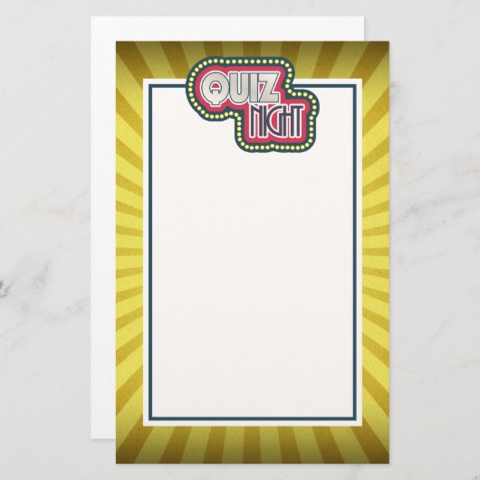 クイズナイトトリビアパーティーイエロー日が差すこと 便箋 (正面/裏面)