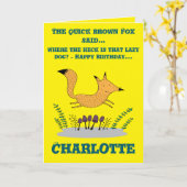 クイックブラウンキツネと怠け犬の折り畳み誕生日 カード (黄色い花)