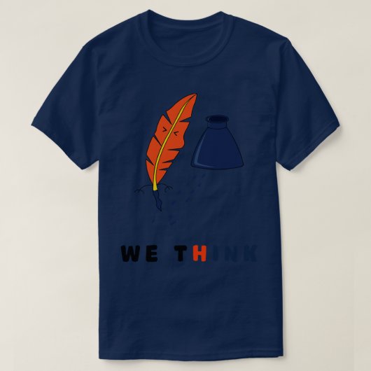 クイルおもしろい羽ペン及びインク Tシャツ (デザイン正面)