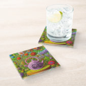 クイルお洒落ティーポットの風景 ガラスコースター (アングル)