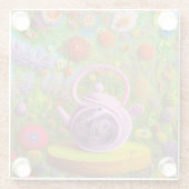 クイルお洒落ティーポットの風景 ガラスコースター (裏面)