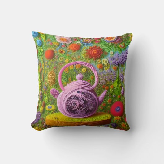 クイルお洒落ティーポットの風景 クッション (正面)