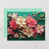 クイルさくらんぼブロッサムアートハガキ – グリーン開花 ポストカード (正面/裏面)