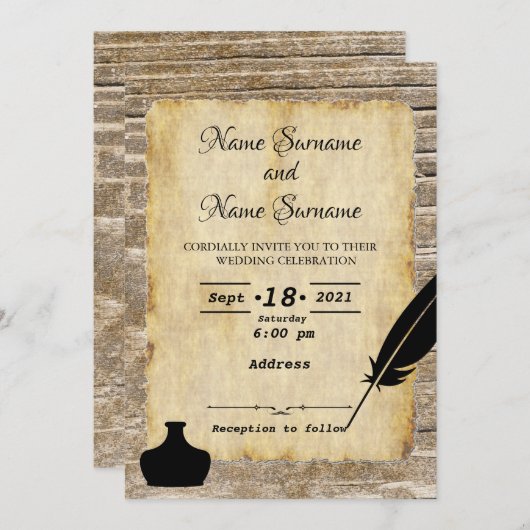 クイルとインクウェル 招待状 (正面/裏面)