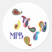 クイルカラフルペイズリーとイニシャル ラウンドシール (正面)