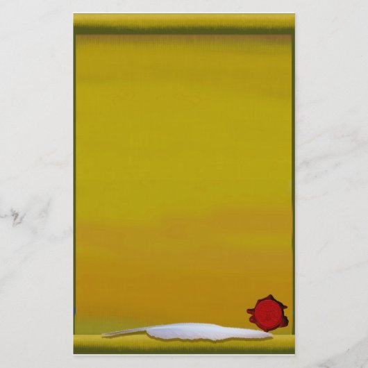 クイル及び赤いワックスのドラゴンのシールが付いている羊皮紙 便箋 (正面)