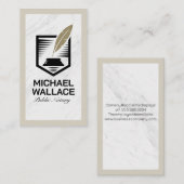 クイル羽根ペンロゴ | ホワイトマーブル 名刺 (正面/裏面)