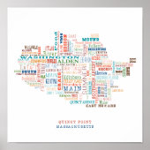 クインシーポイントマサチューセッツ周辺通りマップ ポスター (正面)