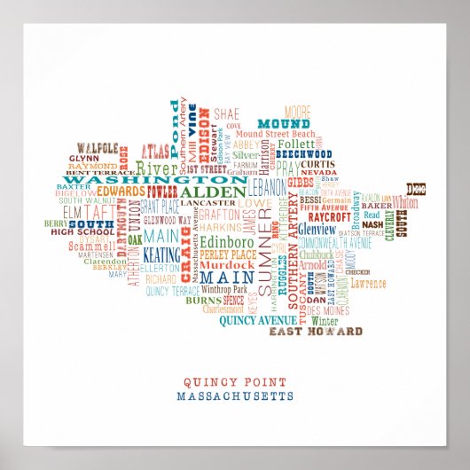 クインシーポイントマサチューセッツ周辺通りマップ ポスター (正面)