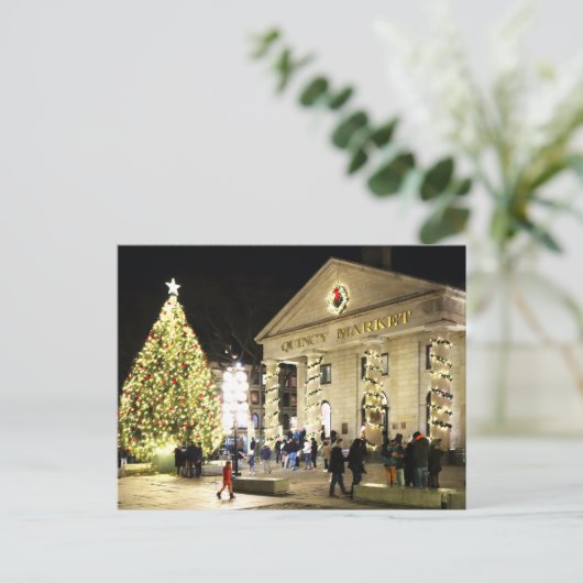 クインシー・マーケットのクリスマスツリー ボストン ポストカード (スタンド正面)