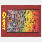 クインシー-赤 フリースブランケット (正面(横))