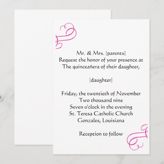 クインス招待状 招待状 (正面/裏面)