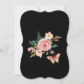 クインセアニェラ ブラック アンド ブラッシュ バタフライ フラワーズ ゴールド 招待状 (裏面)