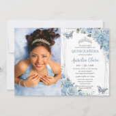 クインセアニェラ ベビーブルー 花 フラワーバタフライ 16歳 招待状 (正面)