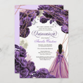 クインセニェラリーガルパ王室のープル&バラ金ゴールド&ガウン 招待状 (正面/裏面)