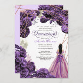 クインセニェラリーガルパ王室のープル&バラ金ゴールド&ガウン 招待状 (正面/裏面)