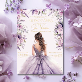 クインセañera ラベンダー パープル リラ フローラル ドレス ゴールド 招待状