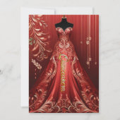 クインテンセラグラムレッドドレスバースデーパーティー招待状 サンキューカード (正面)