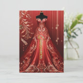 クインテンセラグラムレッドドレスバースデーパーティー招待状 サンキューカード (スタンド正面)