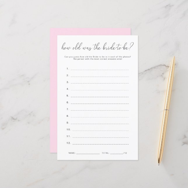 クイン何歳の花嫁のゲーム推測カード (正面/裏面インサイチュ)