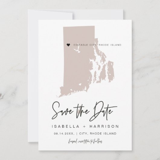 クイン赤面ピンクロードアイランドマップザデイト 招待状 (正面)