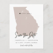 クイン - ジョージア州 マップ セーブ・ザ・デート 移動可能なハート ポストカード (正面)